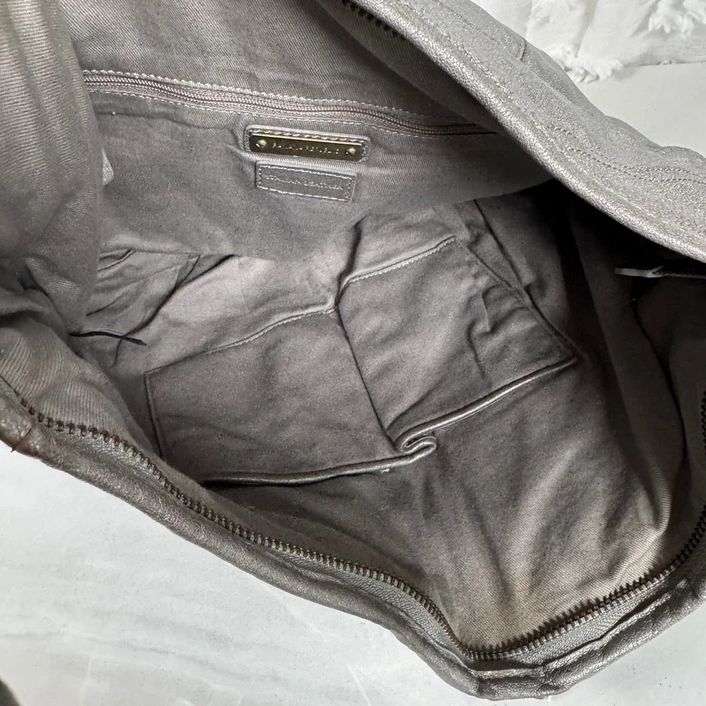 Banana Republic Silver Italian Leather Hobo Bag Purse Braided Strap Lambskin